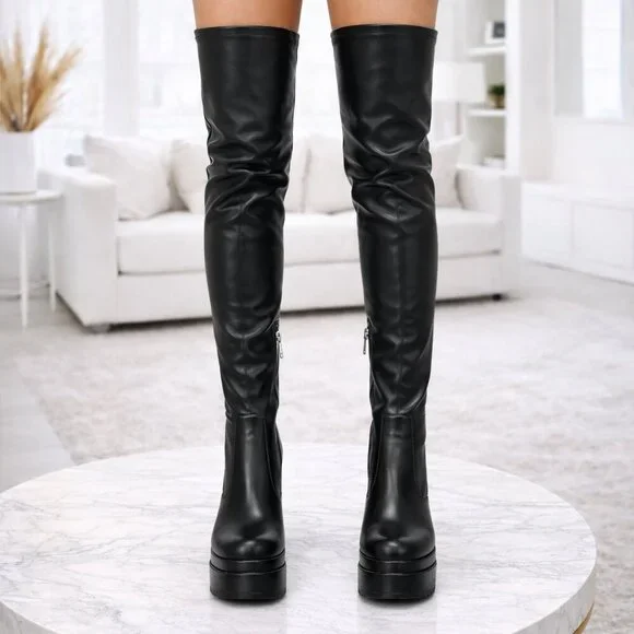 Thigh-High Black Platform Boots β Double Sole - Picture 8 of 15